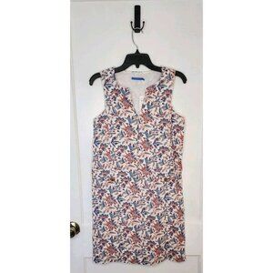 J. McLaughlin XS Rue Linen Floral Print Split V-Neck Shift Dress NWT Pockets